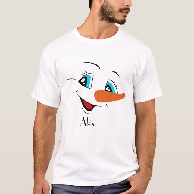 Individuelle Name Christmas Snowman Face T-Shirt (Vorderseite)