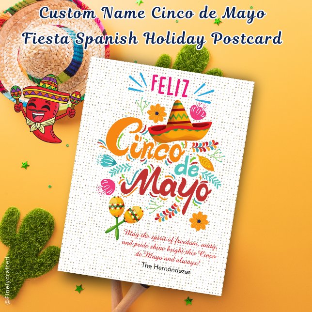Individuelle Name Cinco de Mayo Fiesta Postkarte (Von Creator hochgeladen)