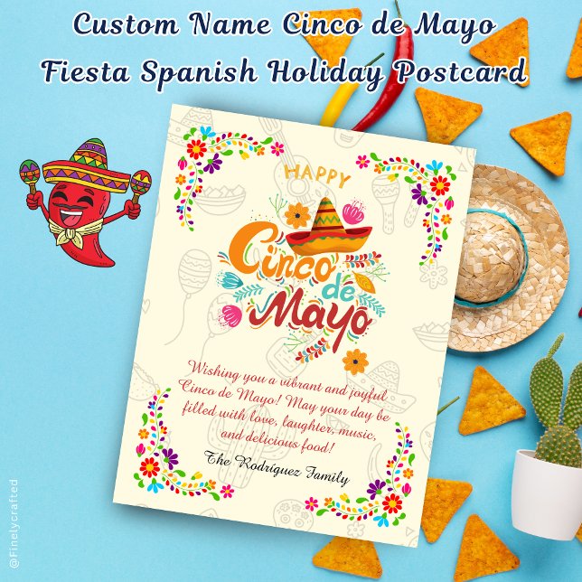 Individuelle Name Cinco de Mayo Fiesta Postkarte (Von Creator hochgeladen)