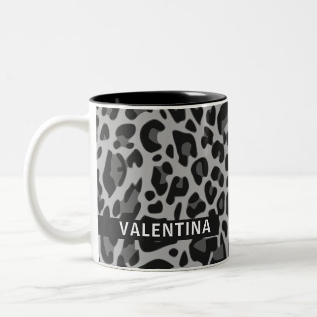 Individuelle Name Classic Leopard Print Design Val Zweifarbige Tasse (Links)