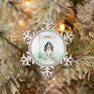 Individuelle Name Cocker Spanisch Haustier Hund Schneeflocken Zinn-Ornament