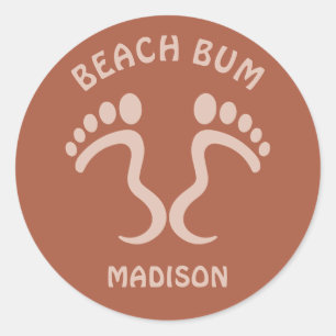 Individuelle Name & Color Beach Bum Runder Aufkleber