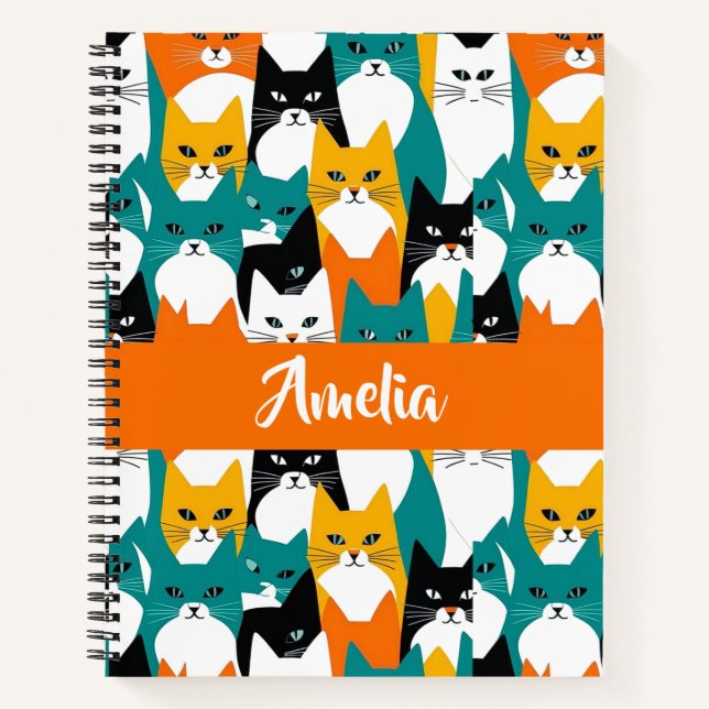Individuelle Name Colorful Cats Notebook Notizbuch (Vorderseite)