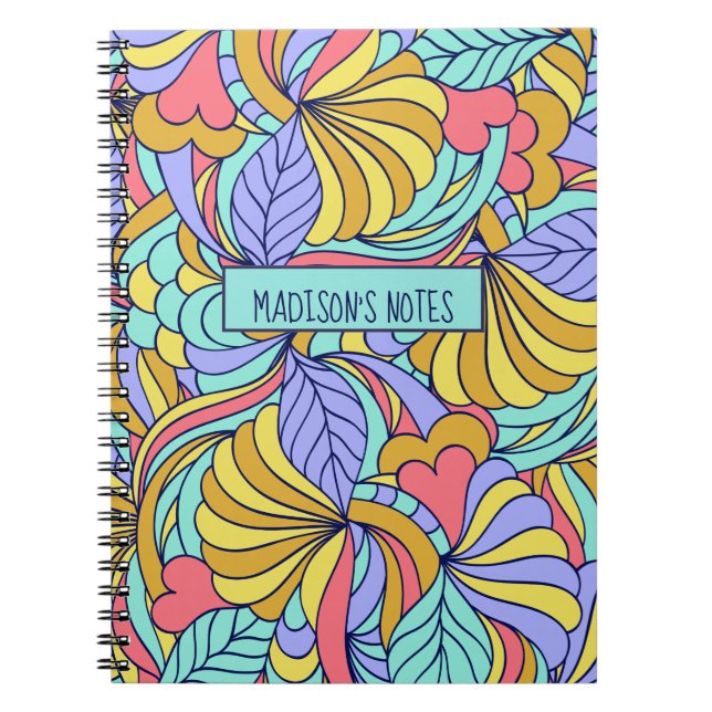 Individuelle Name Colorful Doodles Notebook Notizblock (Vorderseite)