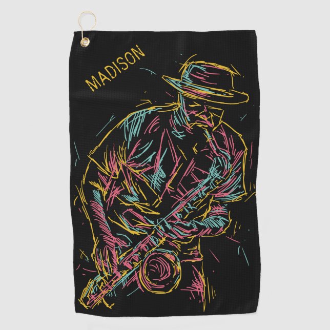 Individuelle Name Colorful Jazz Player Golfhandtuch (Vorderseite)