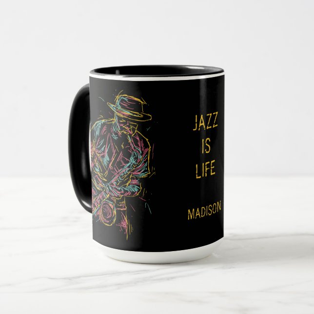 Individuelle Name Colorful Jazz Player Tasse (Vorderseite Links)