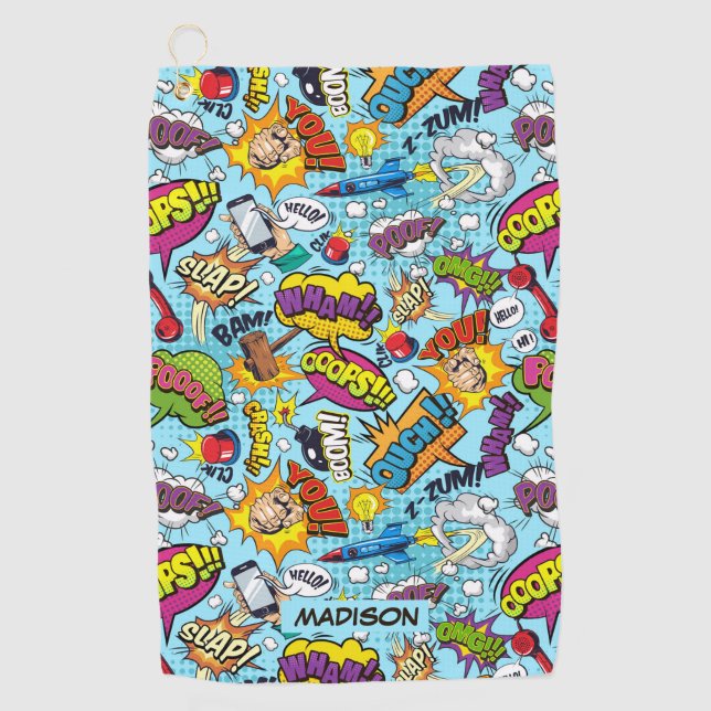 Individuelle Name Comic Muster Golfhandtuch (Vorderseite)