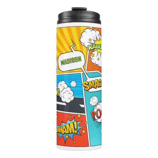 Individuelle Name Comic Thermosbecher (Vorderseite)