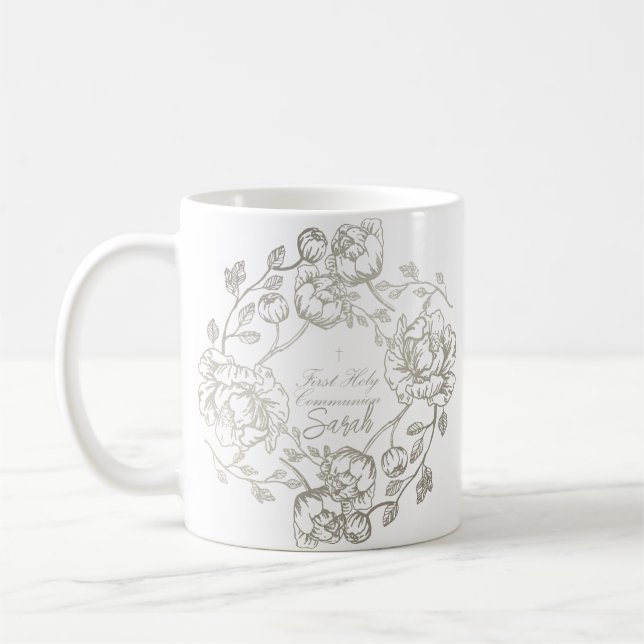 Individuelle Name Communion Floral Gold Kaffeetasse (Links)