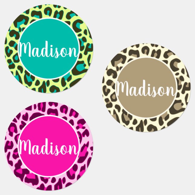 Individuelle Name Cool Leopard Tierfarbe Farbe hel Etiketten (Gruppe)