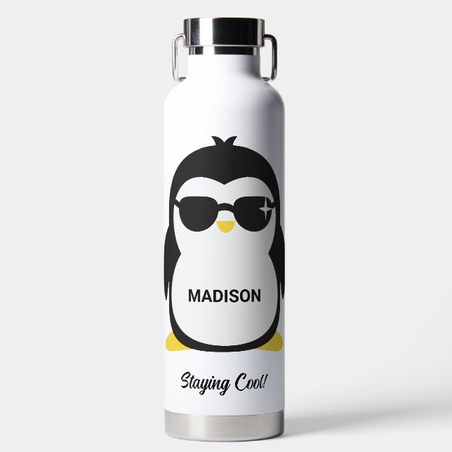 Individuelle Name Cool Pinguin Trinkflasche (Vorderseite)