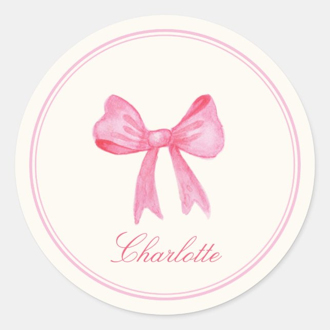 Individuelle Name Coquette Pink Bow Sticker (Vorderseite)