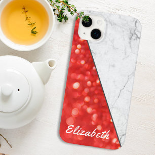 Individuelle Name Coral Glitzer Schwarz-weiß Marmo Case-Mate iPhone 14 Plus Hülle