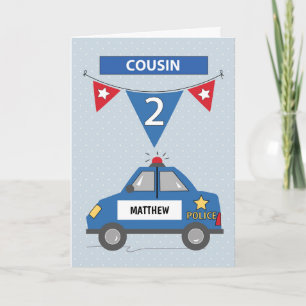 Individuelle Name Cousin 2. Geburtstag Blaue Poliz Karte