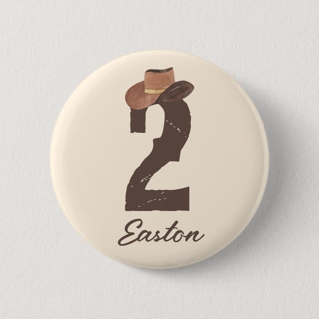 Individuelle Name Cowboy Hat 2 2. Geburtstag Button (Vorderseite)