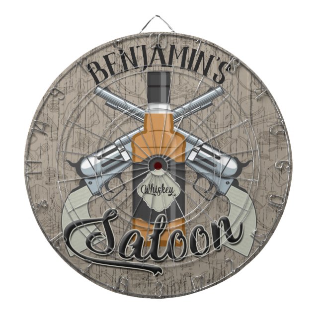 Individuelle Name Cowboy Revolver Gun Whiskey Salo Dartscheibe (vorne)