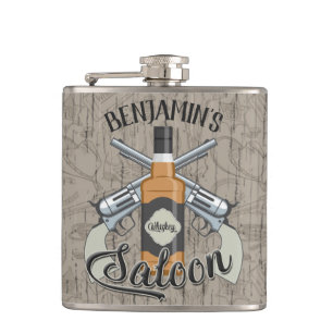 Individuelle Name Cowboy Revolver Gun Whiskey Salo Flachmann