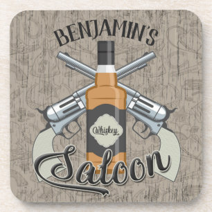 Individuelle Name Cowboy Revolver Gun Whiskey Salo Getränkeuntersetzer