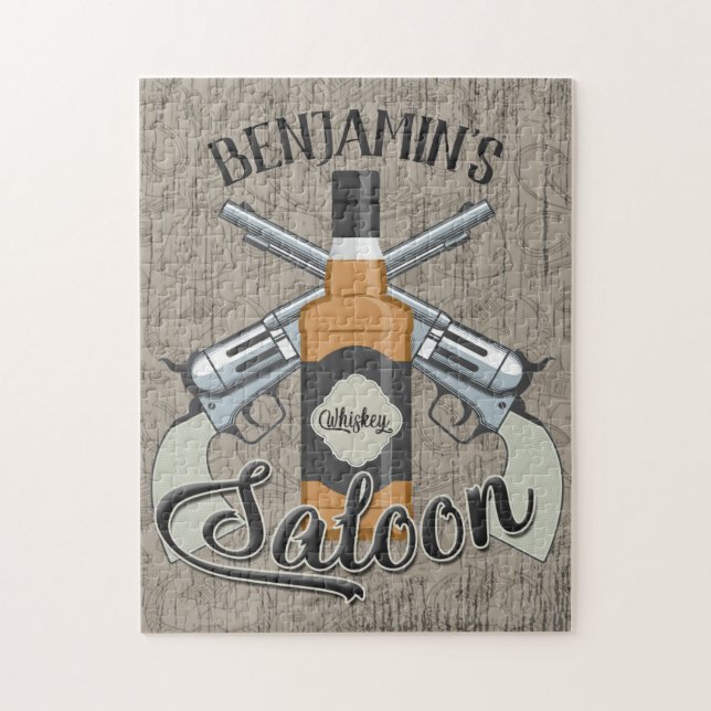 Individuelle Name Cowboy Revolver Gun Whiskey Salo Puzzle (Vertikal)