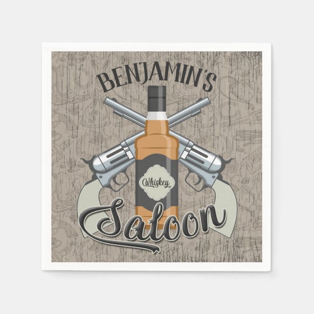 Individuelle Name Cowboy Revolver Gun Whiskey Salo Serviette (Vorderseite)