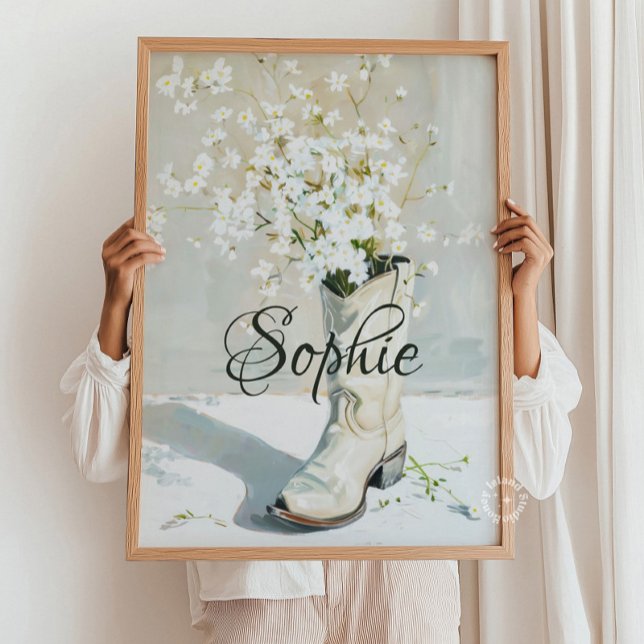 Individuelle Name Cowgirl Boot mit Blume malen Poster (Custom Name Cowgirl Boot With Flowers Painting Poster)