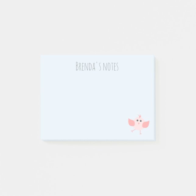 Individuelle Name Dancing Birdie Pink Blue 4x3 Post-it Klebezettel (Vorderseite)