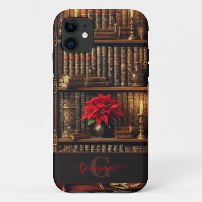 Individuelle Name Dark Academia Poinsettia Bibliot Case-Mate iPhone Hülle (Rückseite)
