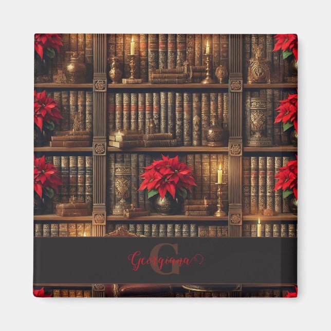 Individuelle Name Dark Academia Poinsettia Bibliot Magnet (Vorne)