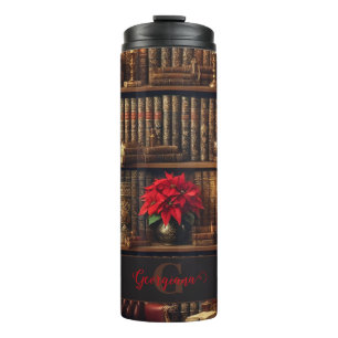 Individuelle Name Dark Academia Poinsettia Bibliot Thermosbecher