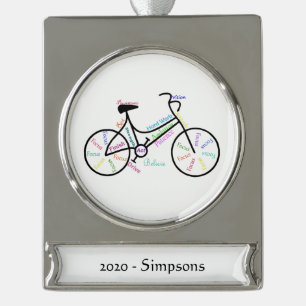 Individuelle Name Datum Motivierend Fahrradsport W Banner-Ornament Silber