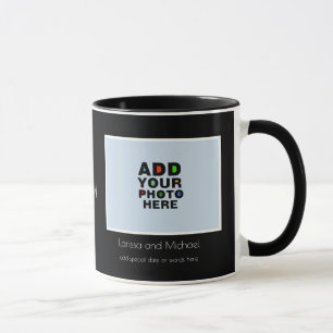 individuelle Name, Datum und Foto weiß und schwarz Tasse