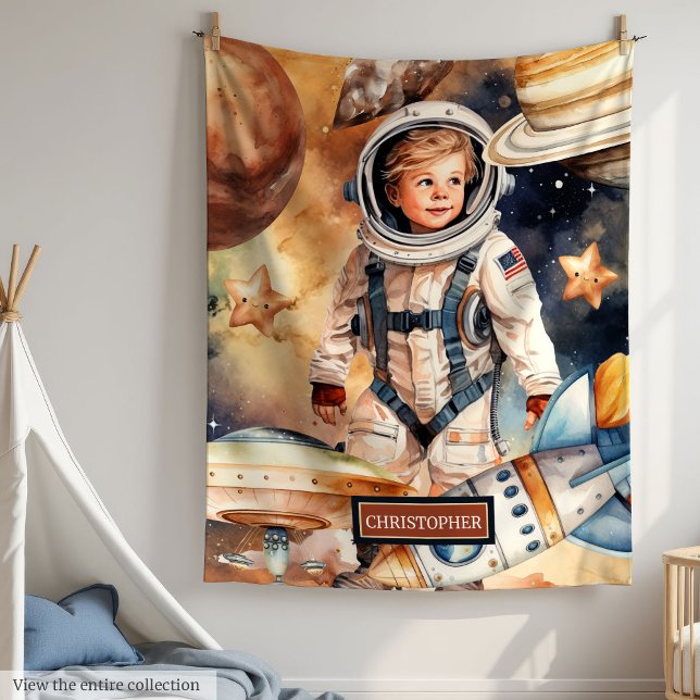 Individuelle Name-Decken mit Stars-Raketen und Pla Fleecedecke (Custom Name Blanket with Stars Rocket and Planets

)