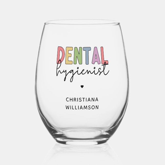 Individuelle Name Dental Hygienist RDH Geschenke Weinglas Ohne Stiel (Vorderseite)