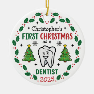 Individuelle Name Dentist Erste Weihnachtsbaumrund Keramik Ornament