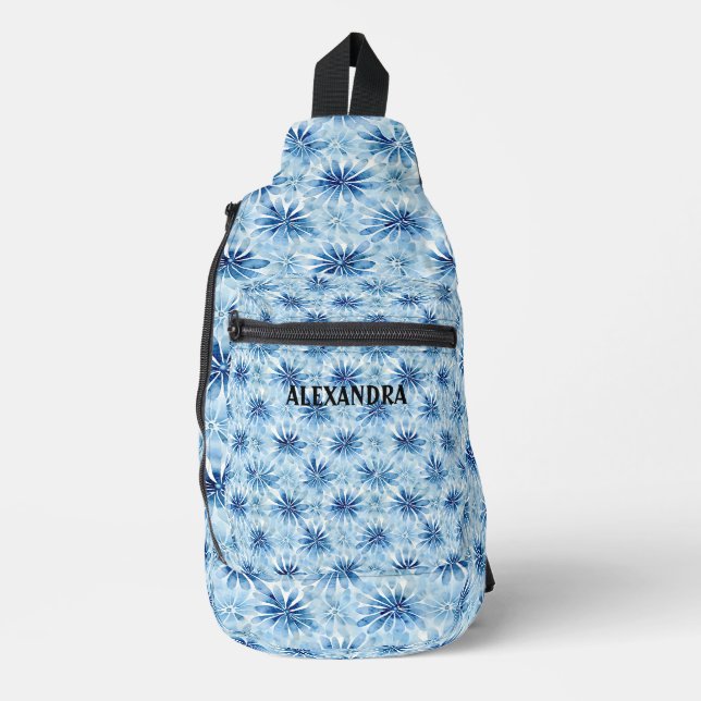 Individuelle Name der Blume mit blauer Gefärbte Kr Crossbody Bag (Vorderseite)