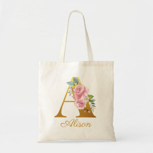 Individuelle Name der floralen Monogramm-Initial-b Tragetasche