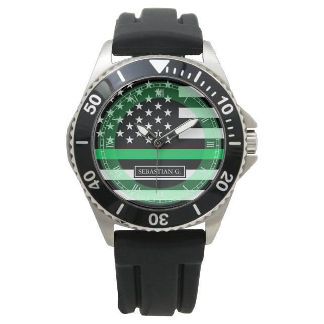Individuelle Name der Thin Green Line-Flagge Armbanduhr (Vorderseite)