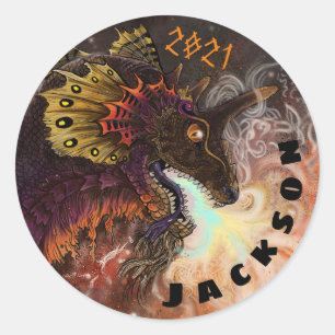 Individuelle Name des FeuerSpitter-Drachen Runder Aufkleber