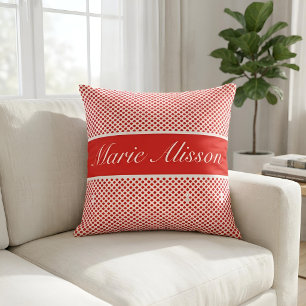 Individuelle Name-Design Rot-Punkte-Muster auf wei Kissen