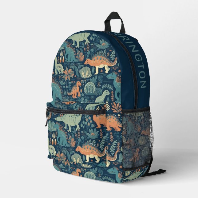 Individuelle Name Dinosaur Pattern Bedruckter Rucksack (Rückseitige Ecke Rechts)