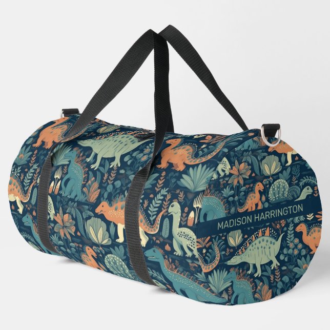 Individuelle Name Dinosaur Pattern Duffle Bag (Linke Ecke)