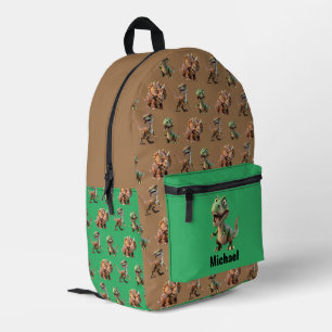 Individuelle Name Dinosaurier Boy's Green & Brown  Bedruckter Rucksack