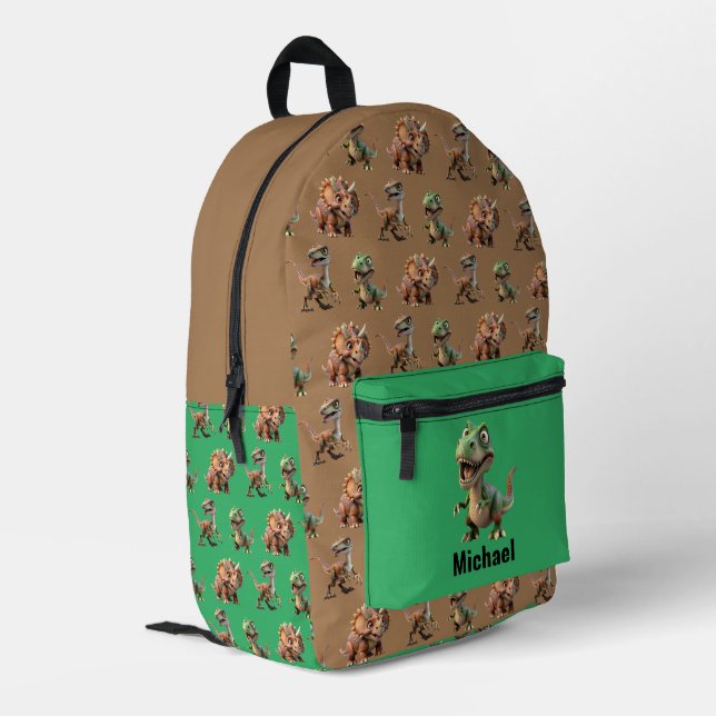Individuelle Name Dinosaurier Boy's Green & Brown  Bedruckter Rucksack (Rückseitige Ecke links)