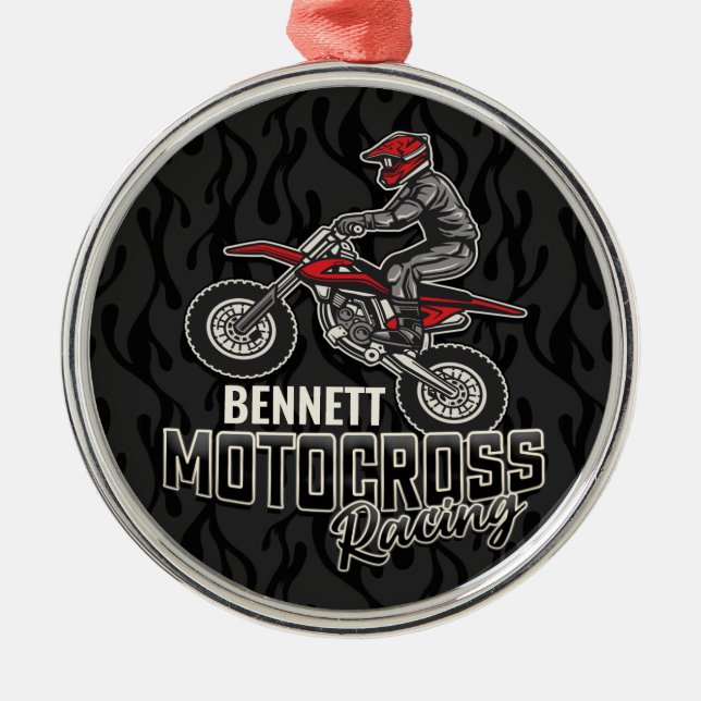 Individuelle Name Dirt Bike Rider Ornament Aus Metall (Vorne)