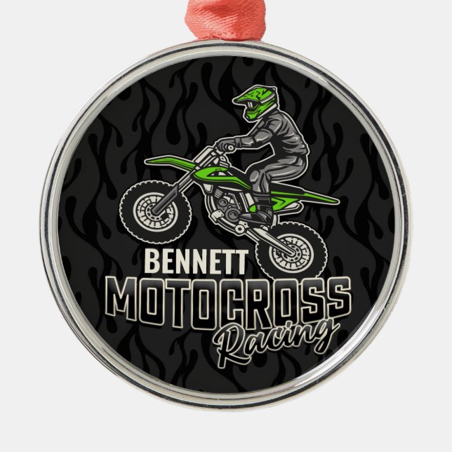 Individuelle Name Dirt Bike Rider Ornament Aus Metall (Vorne)