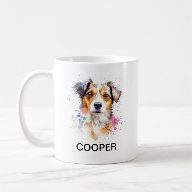 Individuelle Name Dog Watercolor-Style Kaffee-Tass Kaffeetasse (Links)