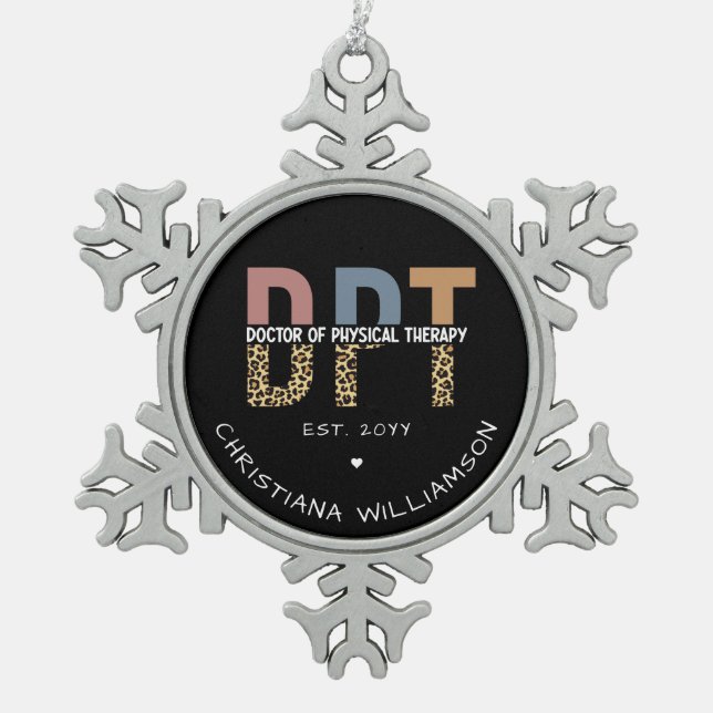 Individuelle Name DPT Arzt für Physikalische Thera Schneeflocken Zinn-Ornament (Vorderseite)