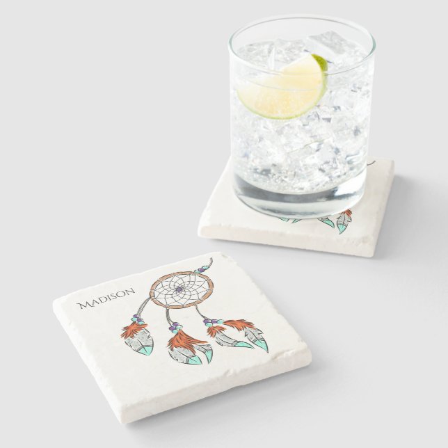 Individuelle Name Dreamcatcher stone Untersetzer (Seitenansicht)