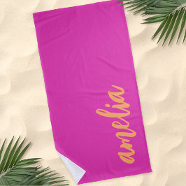 Individuelle Name-Drehbuch fett magentorange Strandtuch