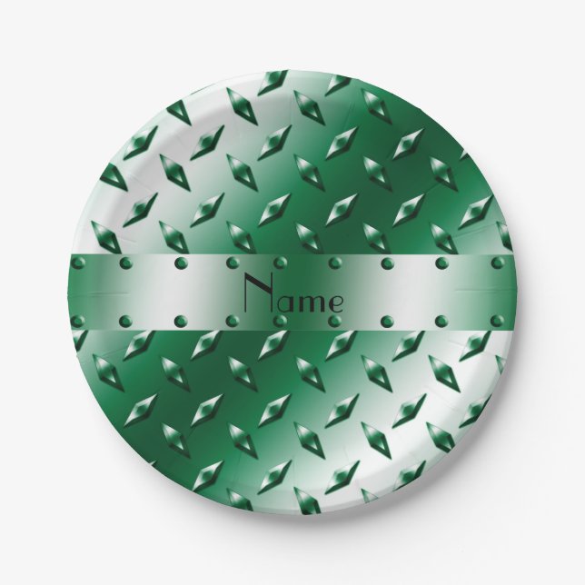 Individuelle Name dunkelgrüner Diamantblech Pappteller (Vorderseite)